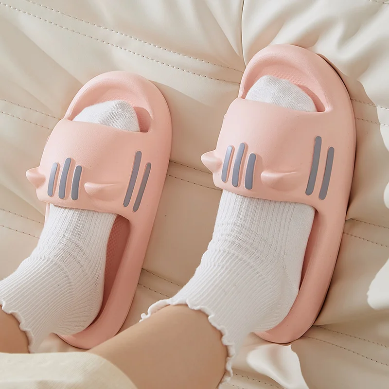 

Spring And Summer New Cute Cartoon Cute Cat Slipper Couple Men And Women's Home Slippers Thick Sole Anti Slip Slides Flip Flops