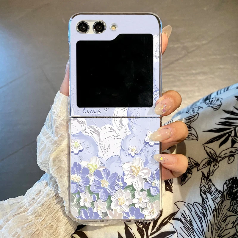 Transparent Flowers Print Case For Samsung Galaxy Z Flip4 Flip5 Flip6 Clear Hard Folding Phone Cover For Samsung Z Flip 6 5 4 3_voghion.com