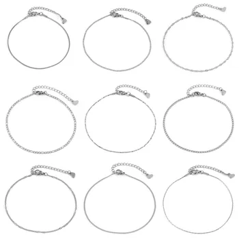 304 스테인리스 스틸 발찌, 실버 골드 컬러, 여름 해변 다리 체인, 발찌 쥬얼리, 22.5cm(8 7/8 인치) 길이, 1 개