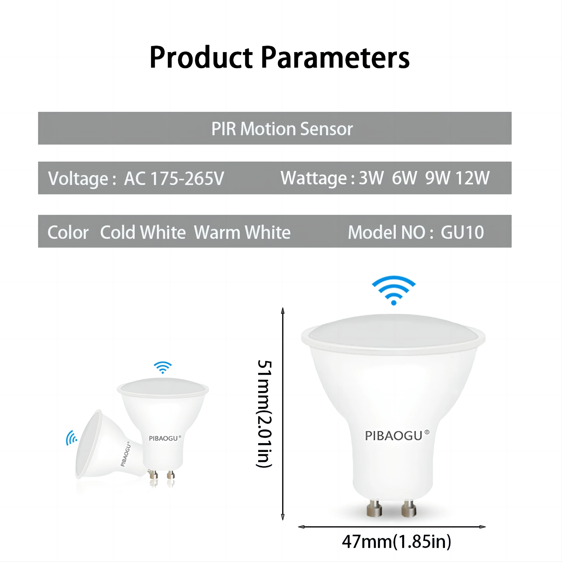 1PC LED Bulb GU10 PIR MotionSensor Night Light 3W 6W 9W 12W Cold White Warm White For Indoor Home Stairs Garage Corridor Walkway