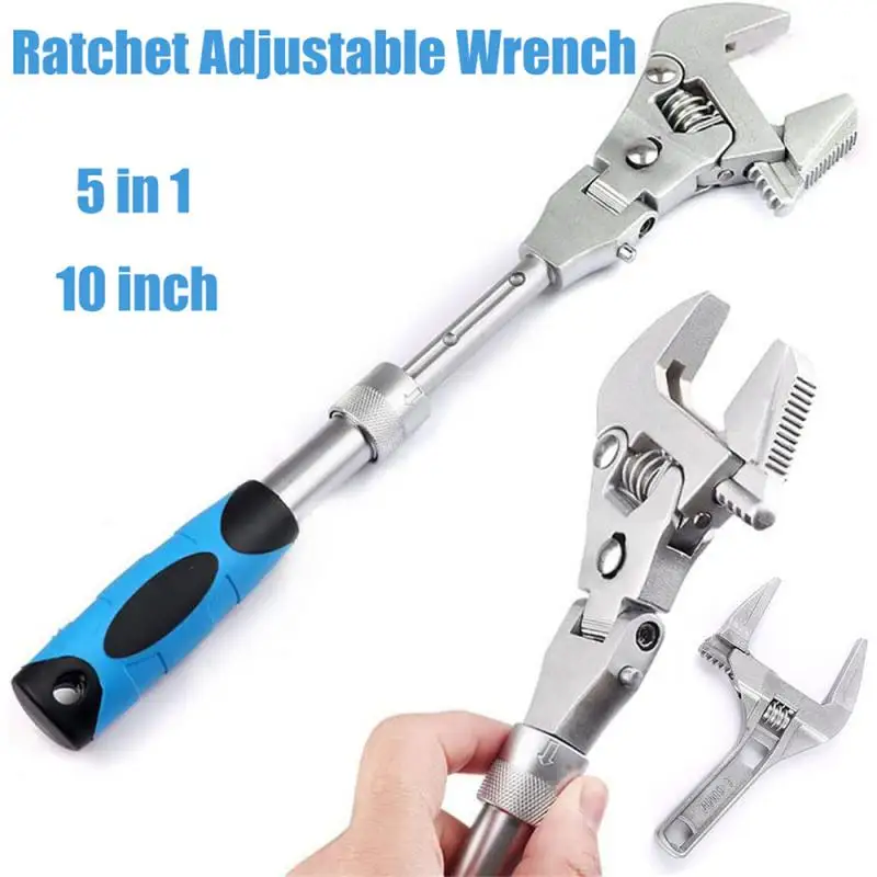 

10 Inch Ratchet Adjustable Wrench 5-in-1 Torque Wrench Can Rotate And Fold 180 Degrees Fast Wrench Pipe Wrench Repair Tool New