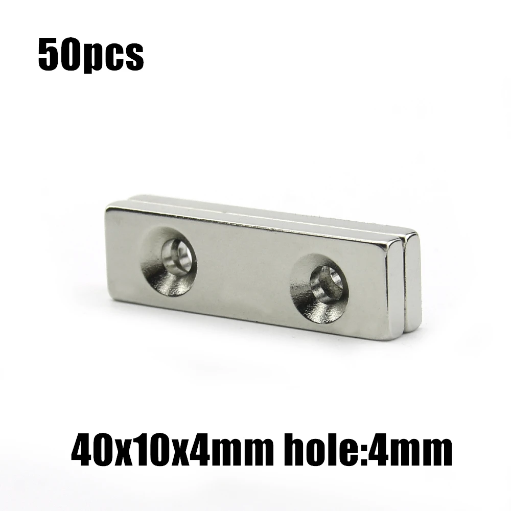 

50pcs 40x10x4mm hole:4mm double hole Block NdFeB Neodymium Magnet N35 40x10x4-4 mm Super Powerful Permanent Magnetic