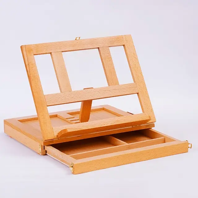 Beech Wood Portable Wooden Table Easel Adjustable Multifunction Sketch Drawer Box Professional Oil Paint Easel Desktop Use 3