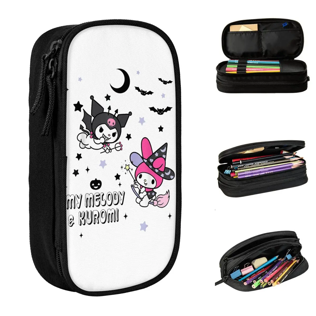 

My Melody And Kuromi Halloween Pencil Case Lovely Pen Box Bag for Student Big Capacity School Supplies Cosmetic Pencilcases