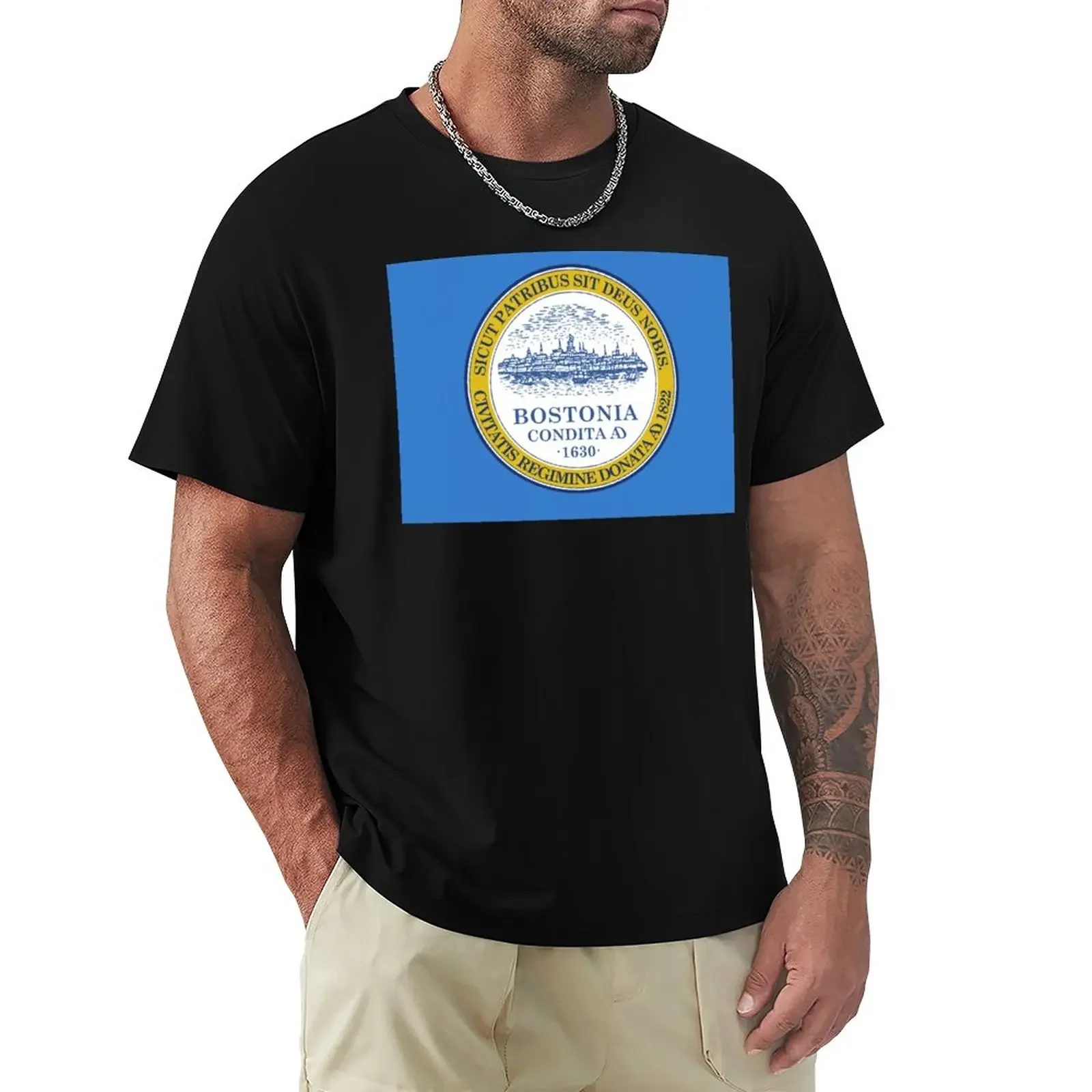 

Flag of Boston T-Shirt aesthetic clothes summer tops Men's t-shirts korean fashion customizeds black t-shirts for men