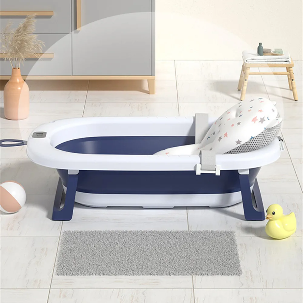 Baby Bath Tub Real-time Temperature Folding Silicone Baby Take A Bath Bathtub Non-Slip Foot Bath Bucket Folding Bathroom With Temperature Sens
