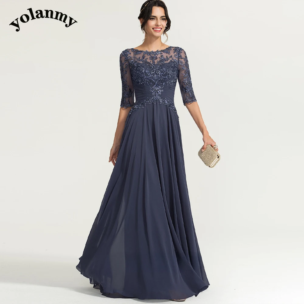 YOLANMY Vintage A-Line Mother of The Bride Dress Lace Appliques Floor Length Zipper Vestido Para Madre De La Novia Customized