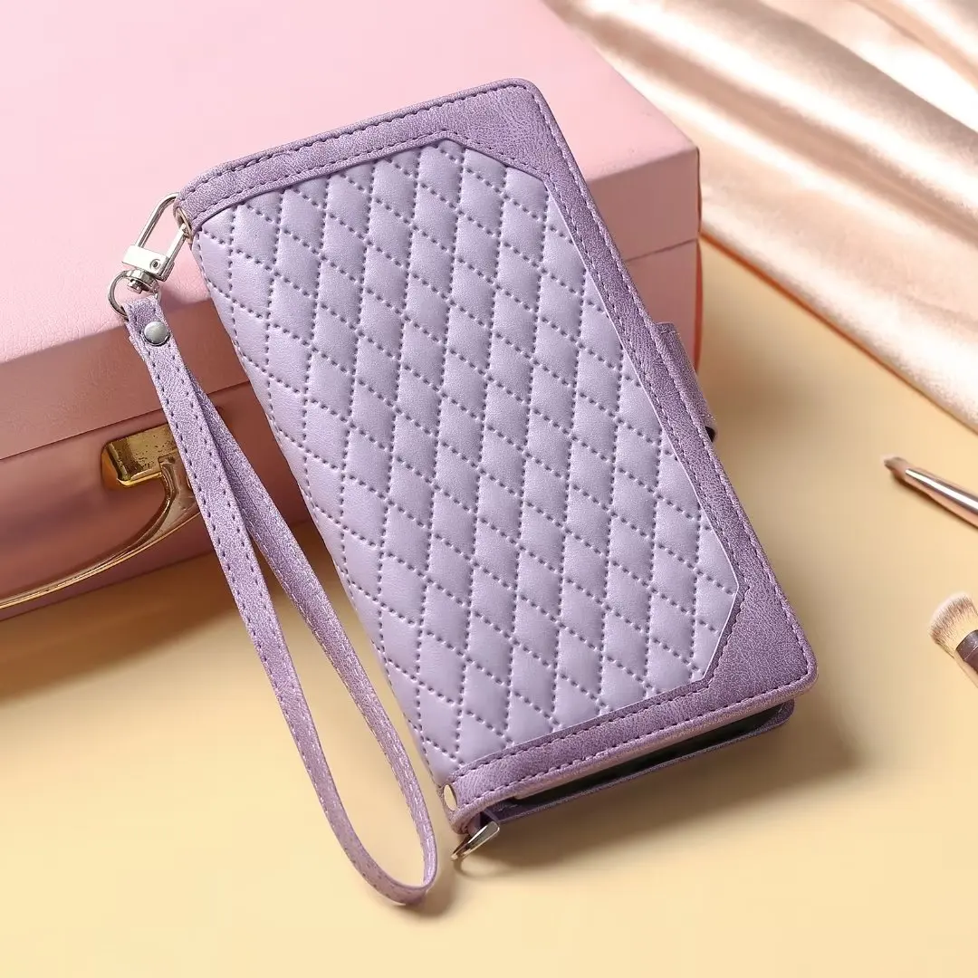 Fashion Zipper Wallet Case For Xiaomi Pocophone F1 Flip Cover Multi Card Slots Cover Phone Case Card Slot Folio with Wrist Strap
