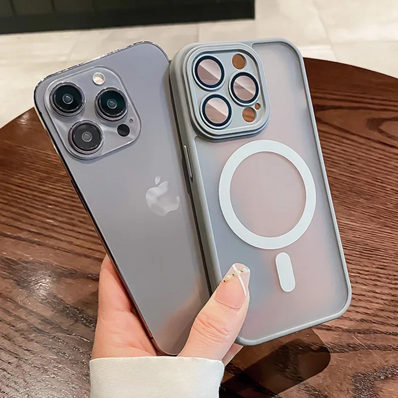 Magnetic Luxury Matte Translucent Shockproof Case with Wireless Charging Compatibility