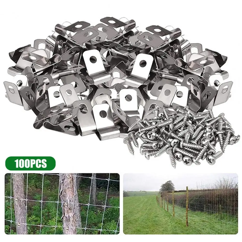 

100 Pcs Fence Wire Clamps with Screws Wire Clamp Stainless Steel Fence Post Wire Clips for 12-16 Gauge Garden Yard Supplies