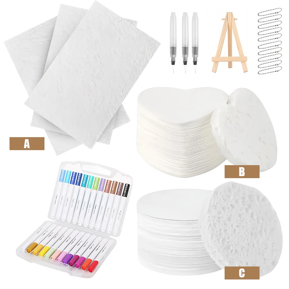 10개 DIY 미술용품 퍼피 텍스처 페이퍼, 12개 마커 펜 & 워터 브러쉬, 매직 퍼피 페인트 페이퍼, 스펀지 캔버스 미술용품