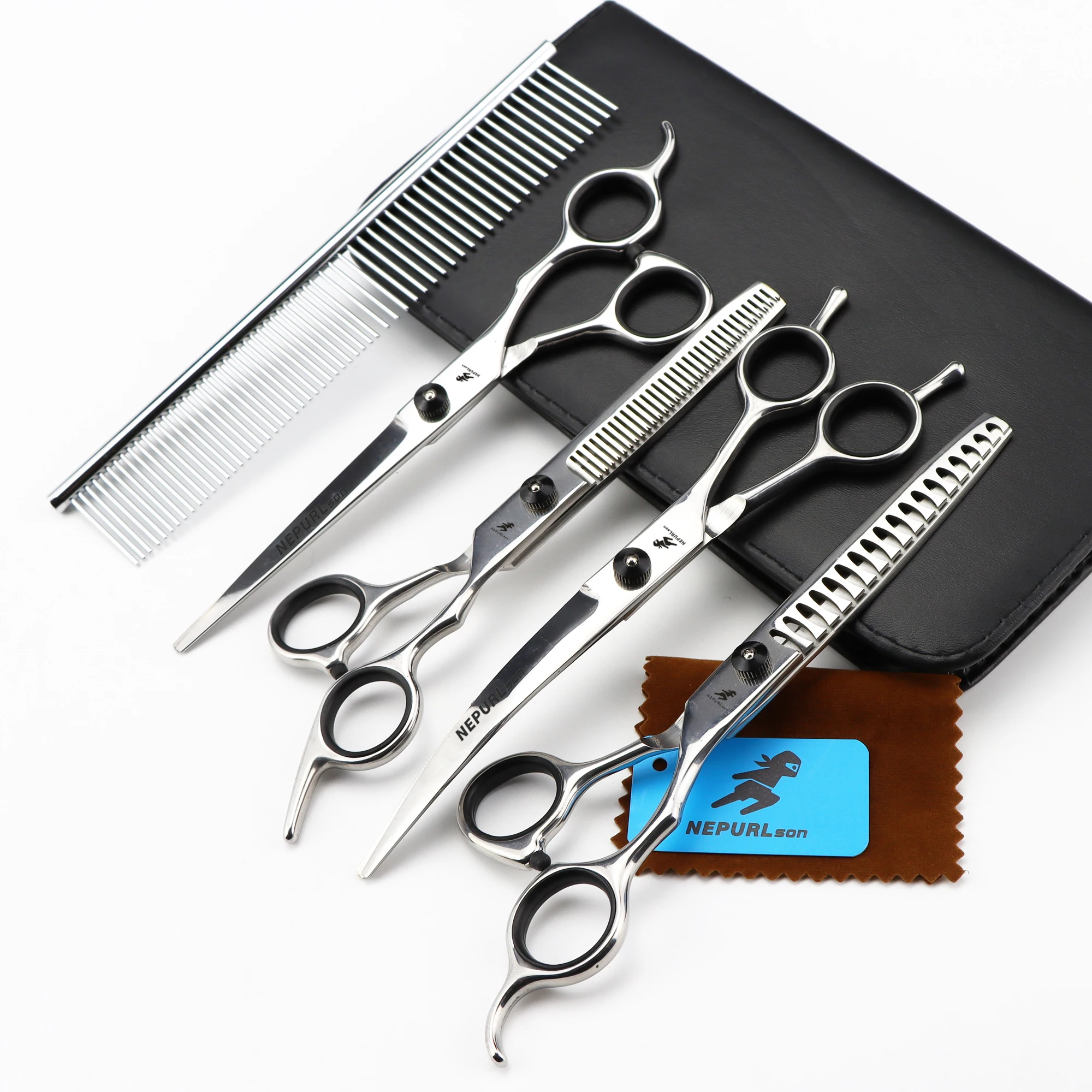 Pet Grooming Scissors Stainless Steel Cats and Dogs Hair Seam Scissors Up and Down Curved Sharp Haircut Pet Tool Set