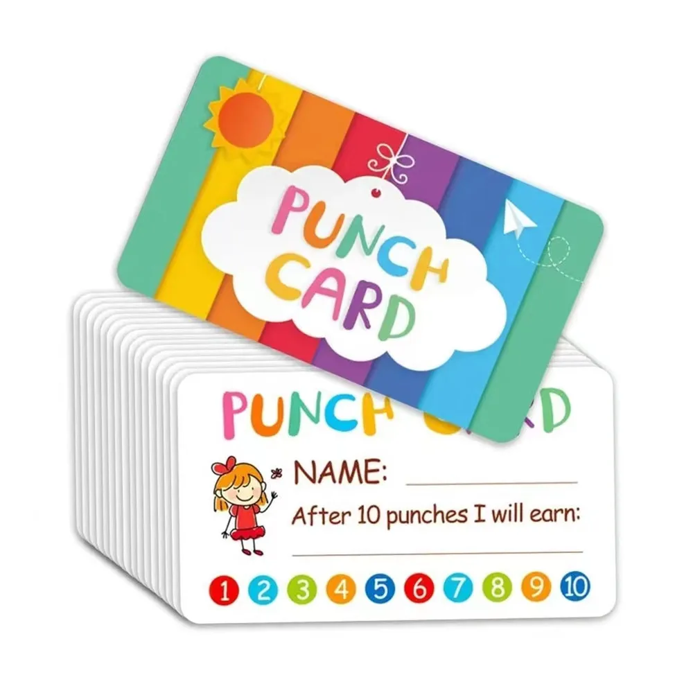 10-50pcs Punch Cards Incentive Reward Card Student Name Tags for Kid School Attendance Classroom Homework Progress Tracking Card