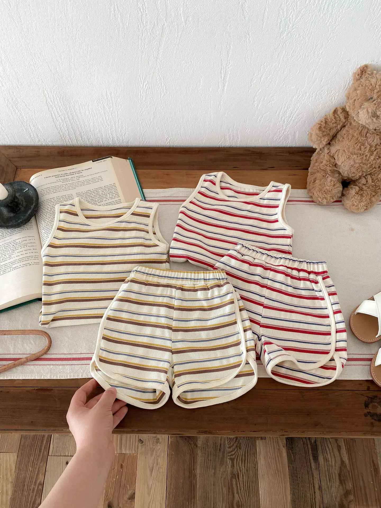 Description Picture 2 of item2pc Boys Clothes Set Summer Striped Sleeveless Vest + Shorts Casual Outfits Set with Pants for Kids Boys Sportwear Outerwear