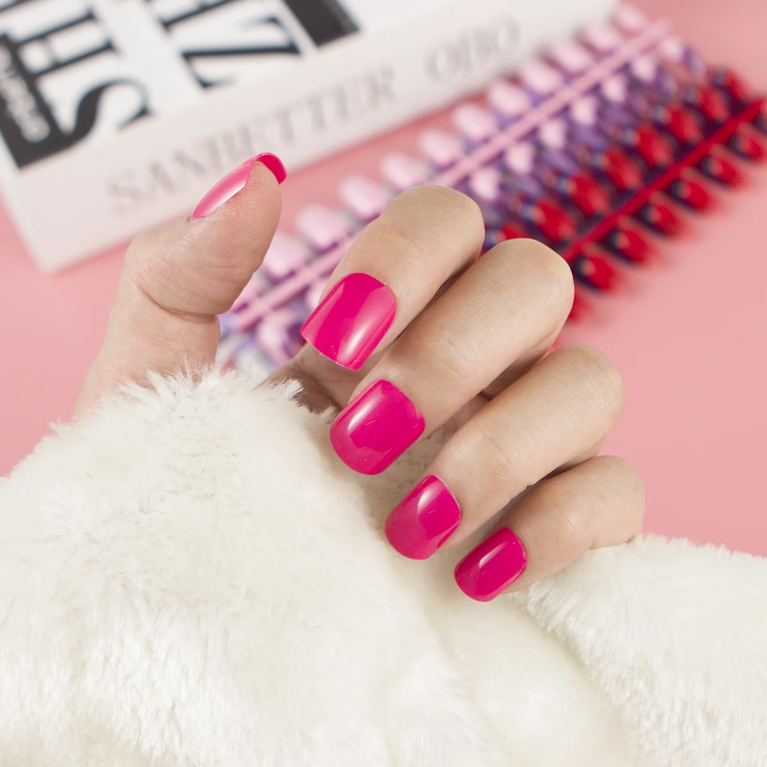 False Nails Set Short Full Cover Square Fake Nails Multicolor_voghion.com