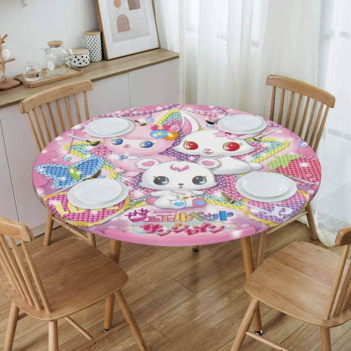 

Скатерть Sanrio из мультфильма Disney, круглая эластичная маслонепроницаемая скатерть для кухонного стола с японским аниме, изготавливается на заказ