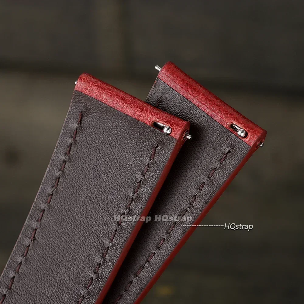Elegant Vintage Leather Watch Strap with Butterfly Buckle and Quick Release