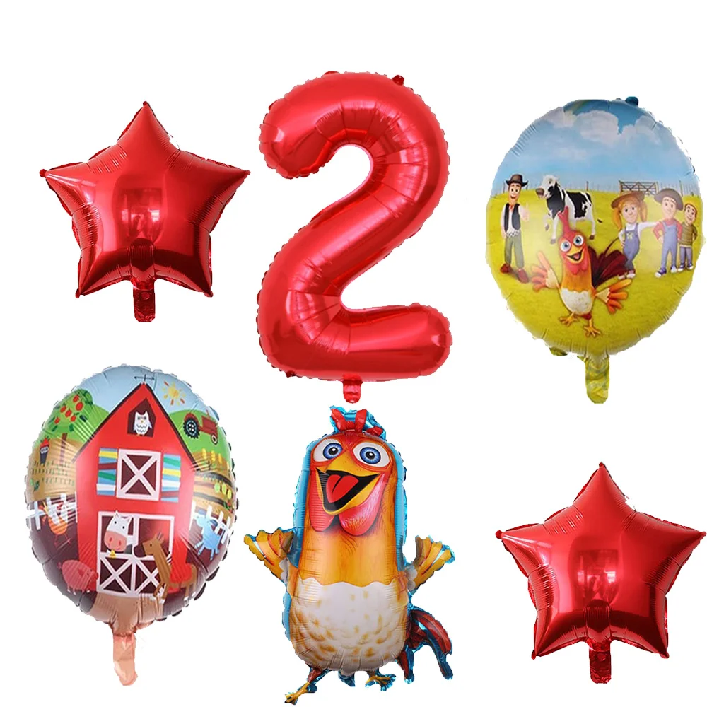 6Pcs Zenon Farm Animal Number Balloons A Granja De Zenon Per Bambini Baby Sharkbirthday Decoration Polli Festa A Tema
