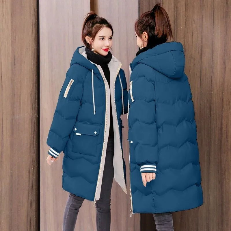 2023 New Women Down Cotton Coat Winter Jacket Female Warm Parkas Loose Large Size Outwear Mid Length Version Hooded Overcoat
