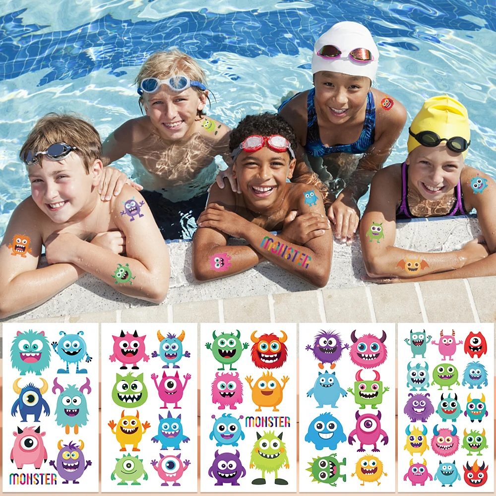 10sheets Cartoon Little Monster Tattoo Stickers For Hand Face Body Temporary Waterproof Tattoo Stickers Kids Creative Gifts tattoo sticker temporary tattoos