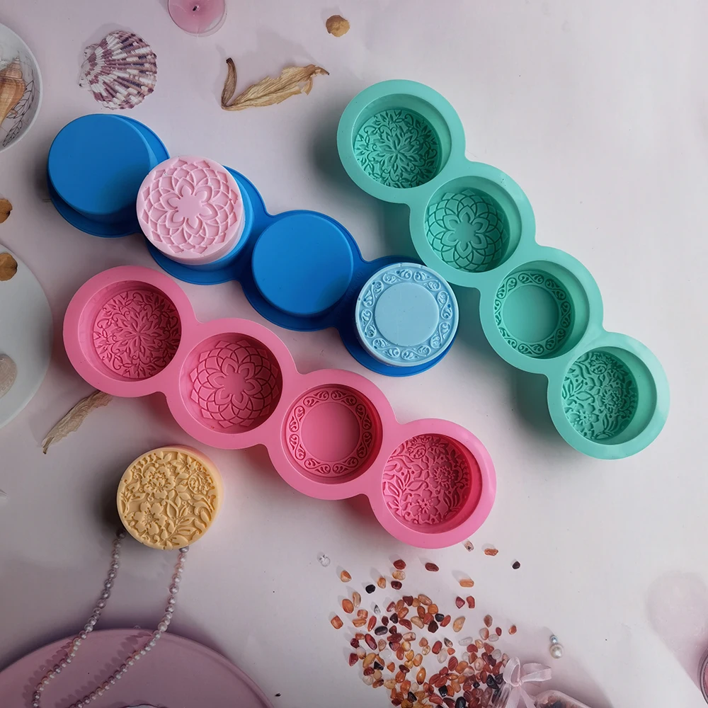 Silicone Mold 3D Handmade Silicone Soap Mold 4 Types Flower Soap Making Mould DIY Circular Shape Soaps Craft Tools Round Mooncake Mold