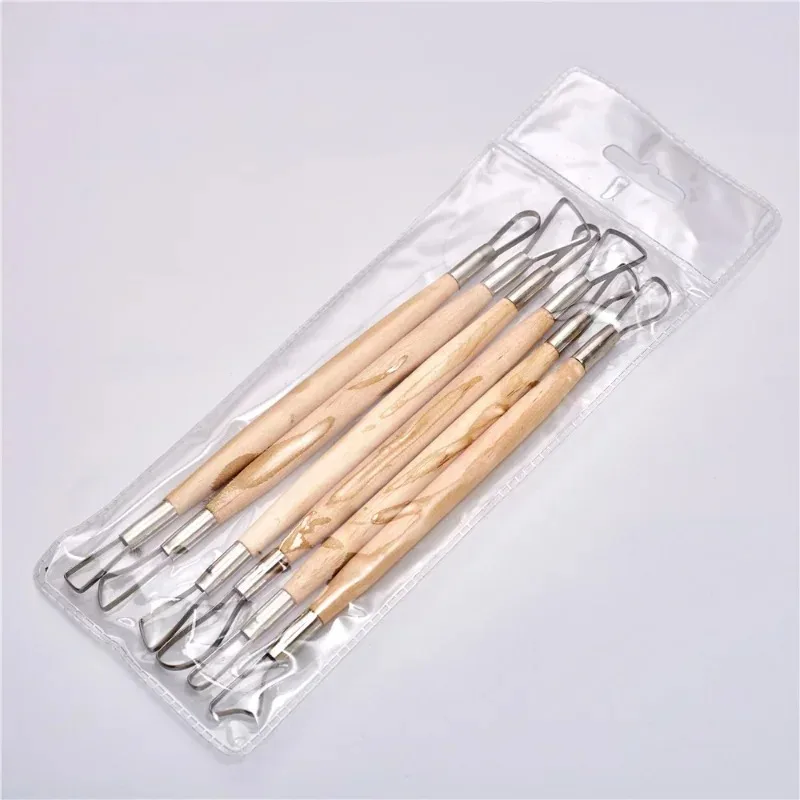 Pottery Tools Clay Sculpting Tools Pottery Sculpting Tools Clay Craft Tool Wood Carving Tools 6PCS Wood Handle Pottery Clay Sculpture Carving Tool Double Heads