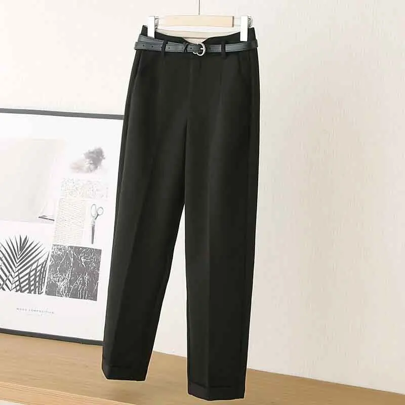 Fall Warm Woolen No Belt Harem Pencil Pants Women High Waist Ankle Length Casual Suit Pants Korean Chic Office Lady Trousers