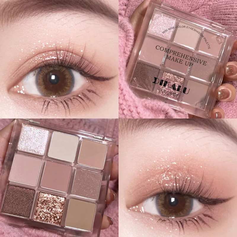 9 Colors Eyeshadow Palette Glitter Matte Pearl Nude Shimmer Waterproof Long Lasting Nine Palace Eye Makeup