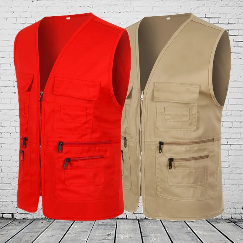 Men Multi-Pocket Classic Waistcoat Casual Sleeveless Jacket Plus Size Slim Fit Outerwear Male Clothes Photographer Tactical Vest fashionable vests sleeveless vests nylon vest sleeveless vest casual jacket