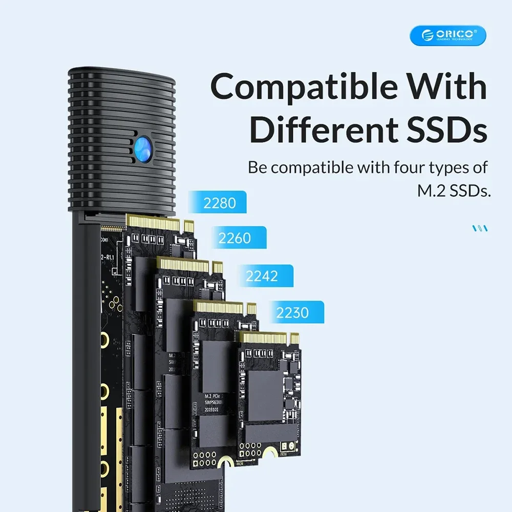 ORICO M.2 NGFF NVMe Enclosure M2 SSD Enclosure NVMe NGFF 10Gbps PCIe SSD Case Portable USB C 3.2 Gen2 Tool Free External Adapter