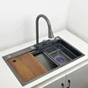 Waterfall Kitchen Sink 304 Stainless Steel Sink Large Single basin With Multifunction LED Waterfall Faucet Above Counter Cuisine 4