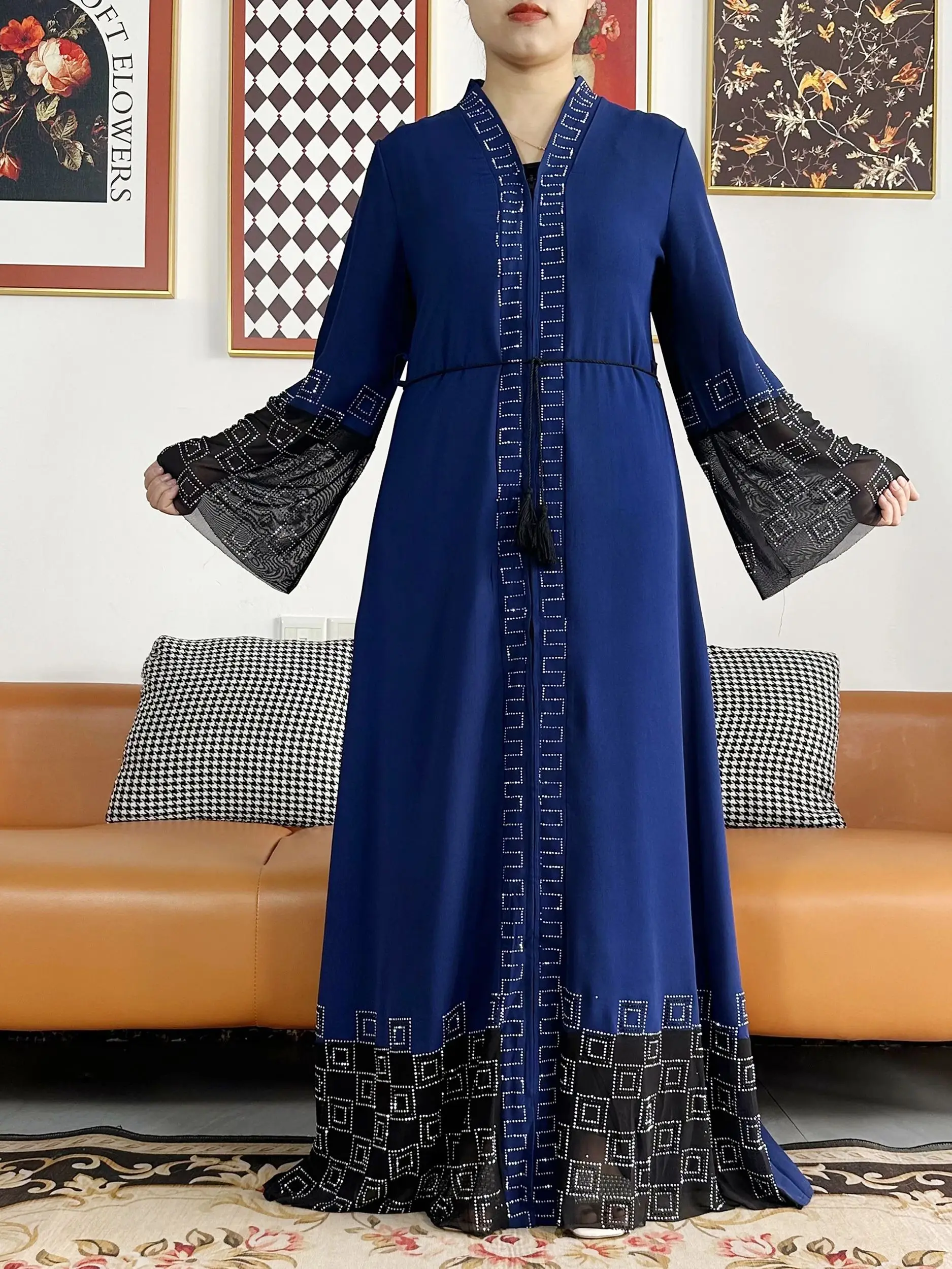 Robes élégantes en mousseline de soie pour femmes, tenues de fête de Dubaï, manches longues, Dashiki musulman, Abaya africaine ouverte, vêtements, dernier cri