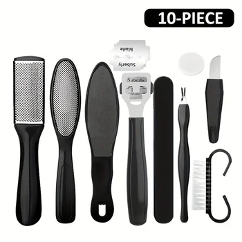 8/10 pezzi Set per pedicure Peeling e esfoliante calli Spazzola per la pulizia dei piedi Pietra per pedali per la cura dei piedi a doppia faccia in acciaio inossidabile 1