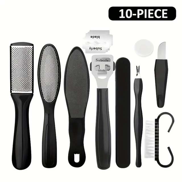 8/10 pezzi Set per pedicure Peeling e esfoliante calli Spazzola per la pulizia dei piedi Pietra per pedali per la cura dei piedi a doppia faccia in acciaio inossidabile 1