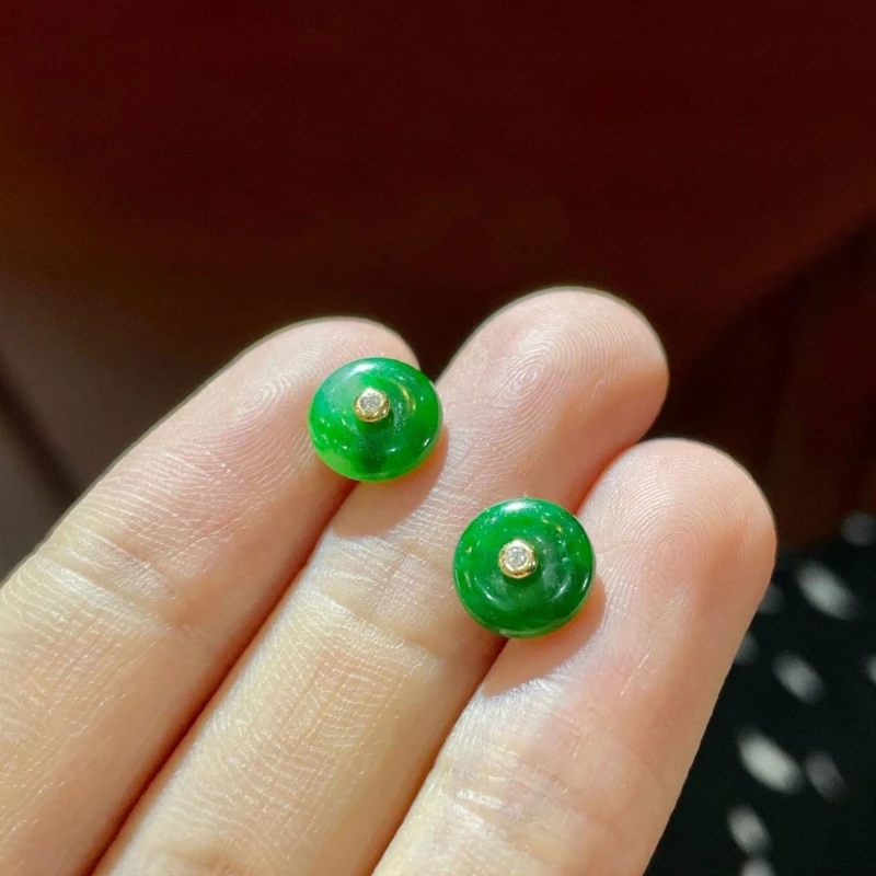 Novà In orecchini a bottone rotondi verdi di giada Hotan naturali orecchini intarsiati In argento vintage per le donne gioielli classici e semplici per feste  36