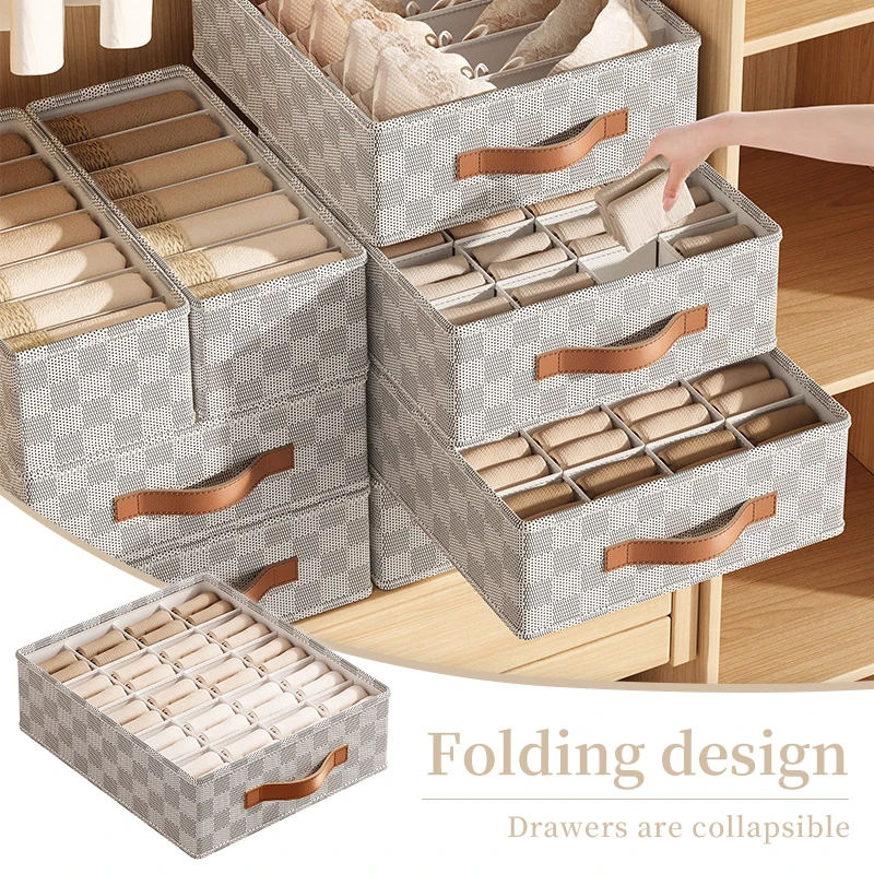 Description Picture 6 of itemVintage Foldable Non Woven Organizers Multi Grid Underwear Sock Storage Box Household Wardrobe Drawer Organization Storage Boxes