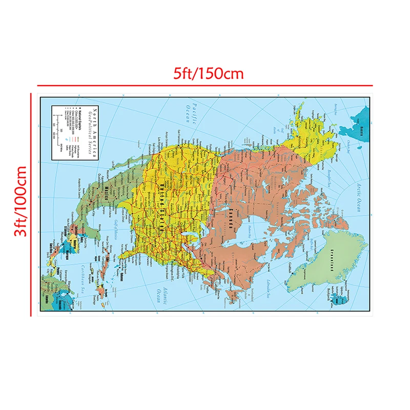 World Map Poster North America Political and Traffic Route Map 100*150cm Non-woven Canvas Painting