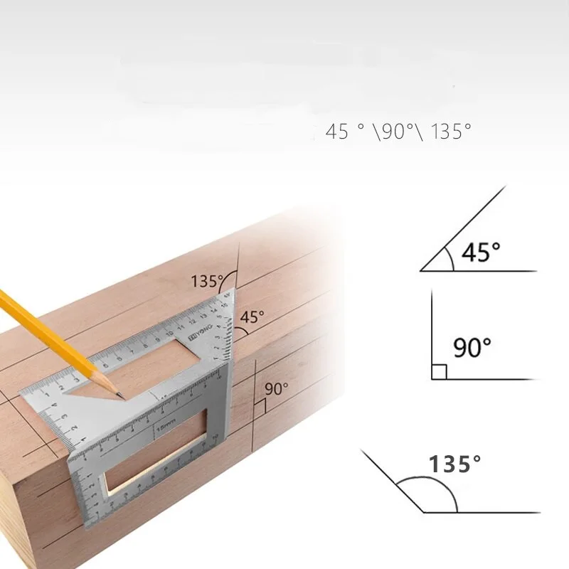 Woodworking Square ruler 45 90 degree Measuring Gauge Aluminum alloy Wooden ruler multifunction Carpenter Woodworking Tools