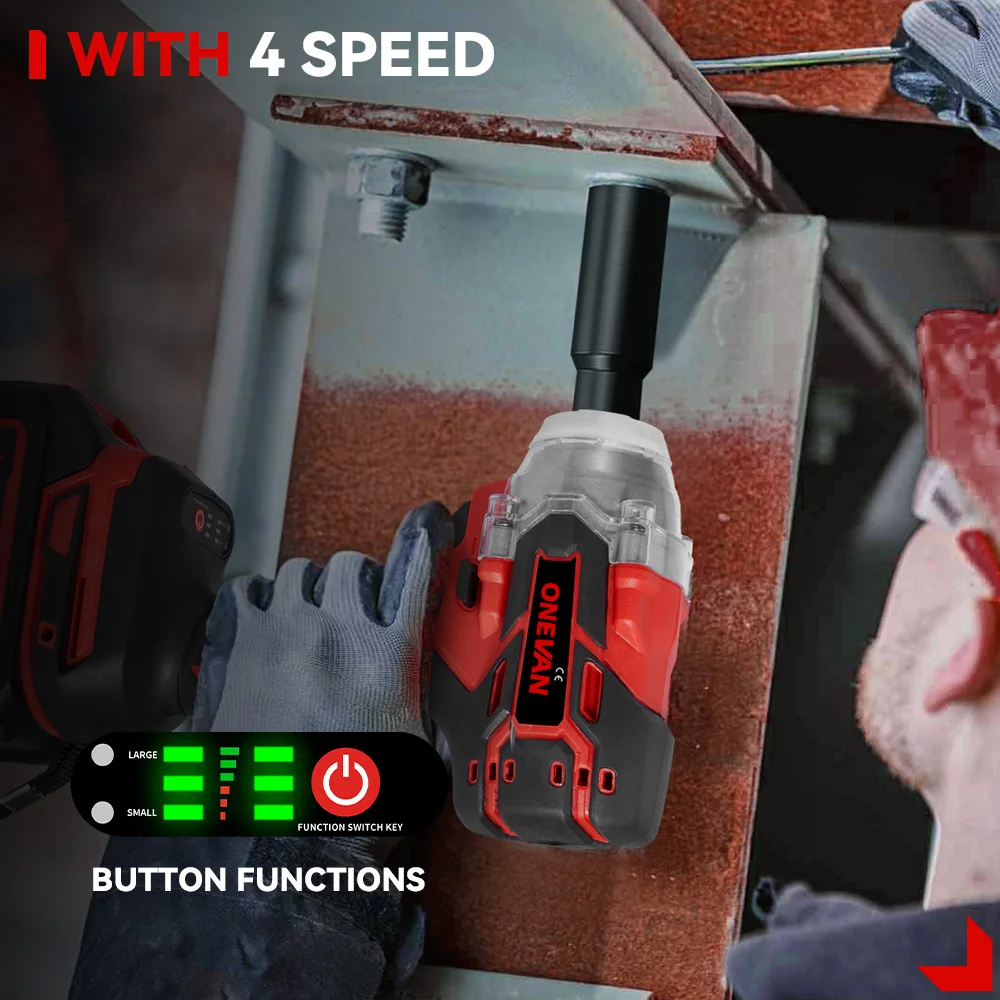 ONEVAN 520N.M Brushless Electric Impact Wrench 2 Gears 1/2" Cordless Car Wheel Screwdriver Power Tool For Makita 18V Battery 3