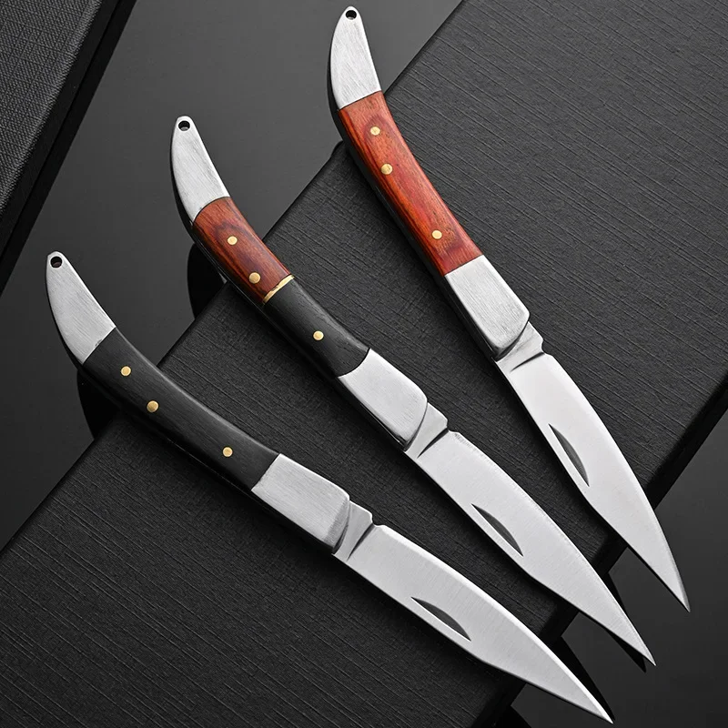 Folding knife Stainless steel Mini kitchen keychain Sharp blade Wood handle Pocket paring peeling knife Edc camping survival