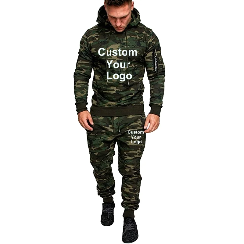 Men Custom Logo 2 Pieces Tracksuit Casual Hoodies Sweatshirts + Sweatpants Jogging Training Sportswear Streetwear Suit Jacket