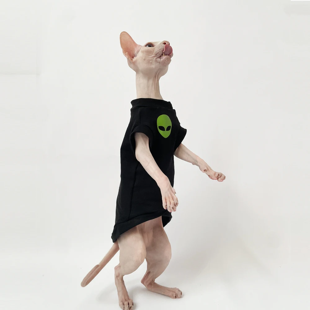 Cat Clothes for Sphynx Fashion Black Cotton Coat for Cat Striped Winter T-shirt For Devon Rex Soft cotton T-shirt costume pet clothes