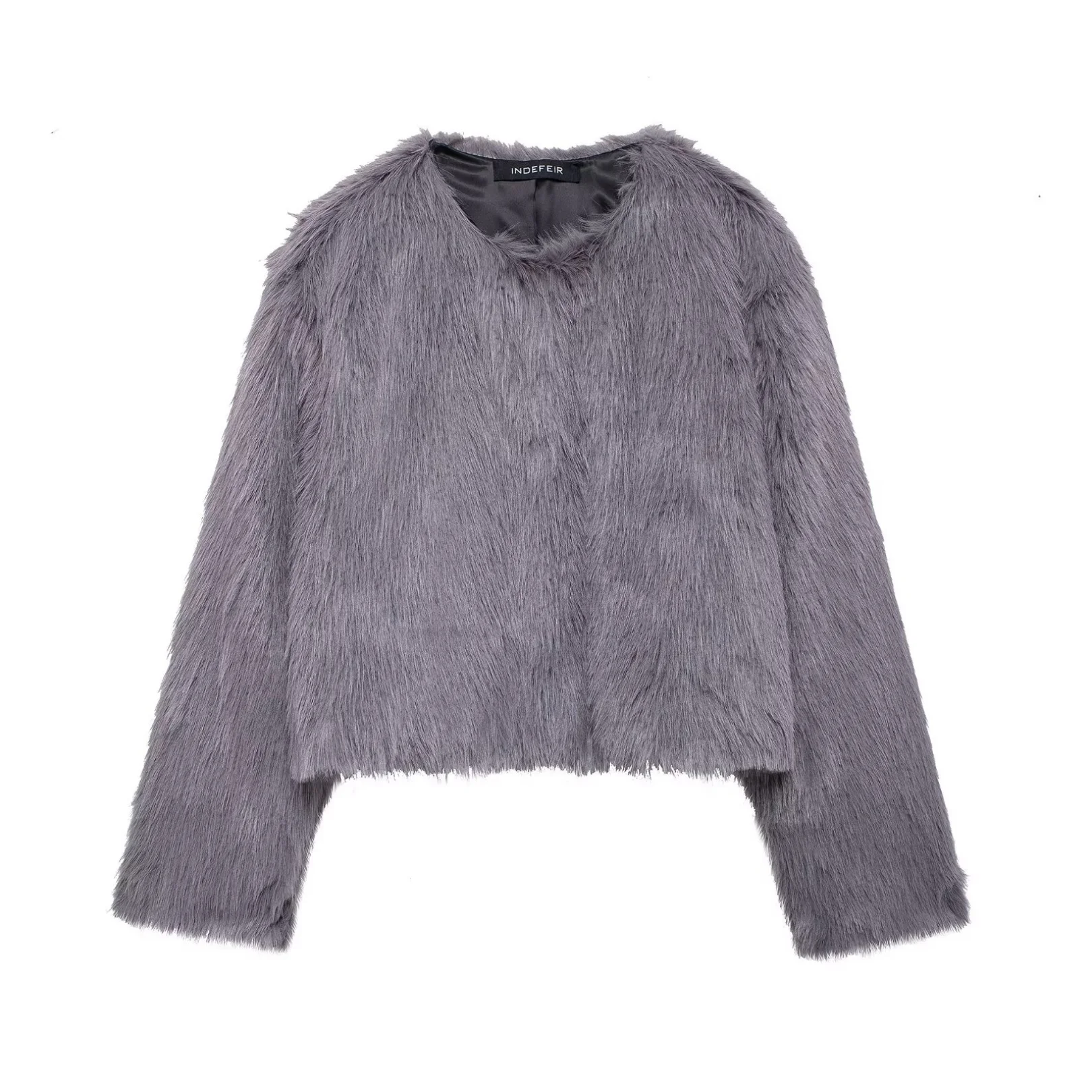 Women Autumn Winter Faux Fur Jacket Female O-Neck Long Sleeved Warm Short Coat Fashion High Street Elegant Temperament Outerwear