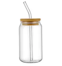 Mason Jar Coffee Mug with Straw and Lid - Versatile Beverage and Cocktail Glass - 550ml (Clear)