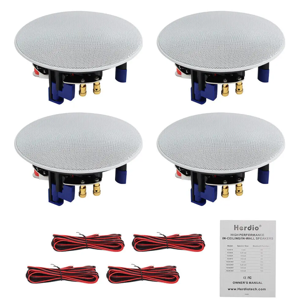 Herdio 4 Inch 320 Watts 2-Way Flush Mount Ceiling Speaker Package For Home Theater System Living Room Office Flush Mount Perfect