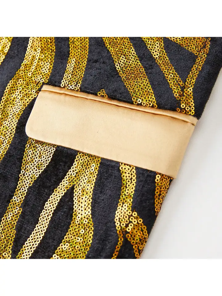 Mens Velvet Sequin Yellow Blazer Jacket