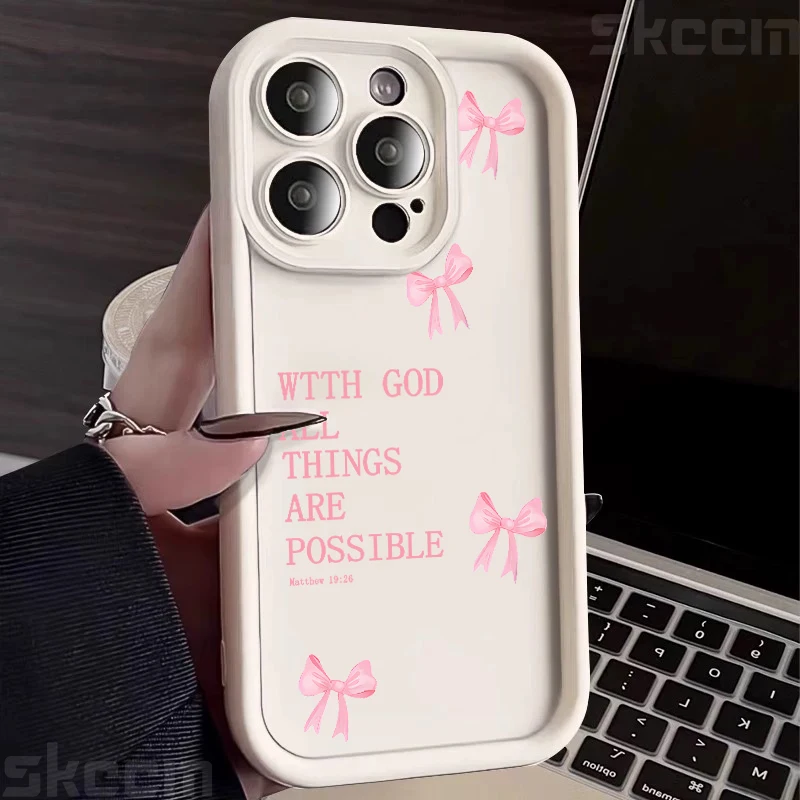 Chic Pink Girly Bow Slogan Silicone Matte Phone Case