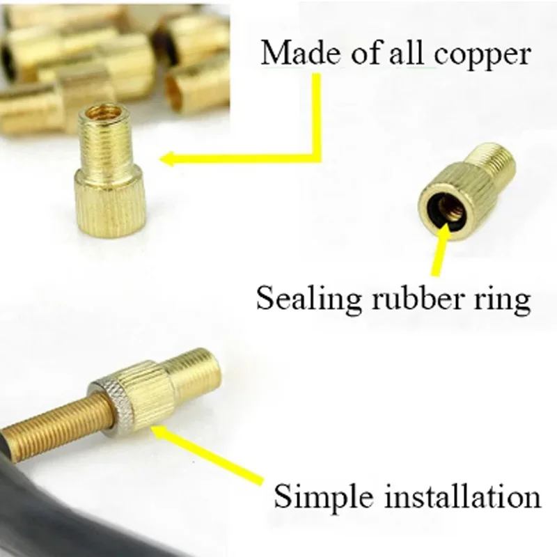 Description Picture 6 of item5PC F/V To A/V Valve Adapter Bike Value Converter Presta To Schrader Golden Bike Tire French Valve Adapter Bicycle Accessories