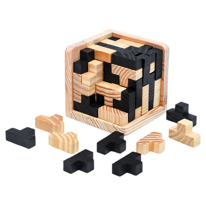 3D Cube Puzzle Luban Interlocking Creative Educational Wooden Toy Brain thumbnail 3