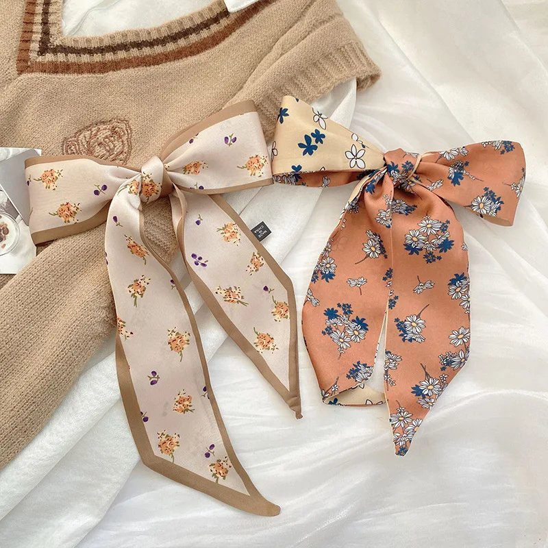 4pcs Silk Feel Skinny Silk Scarf Hair Band Women Spring Hair Hand Bag Wrist Bandana Foulard Ribbon Scarves Hair Accessories 3